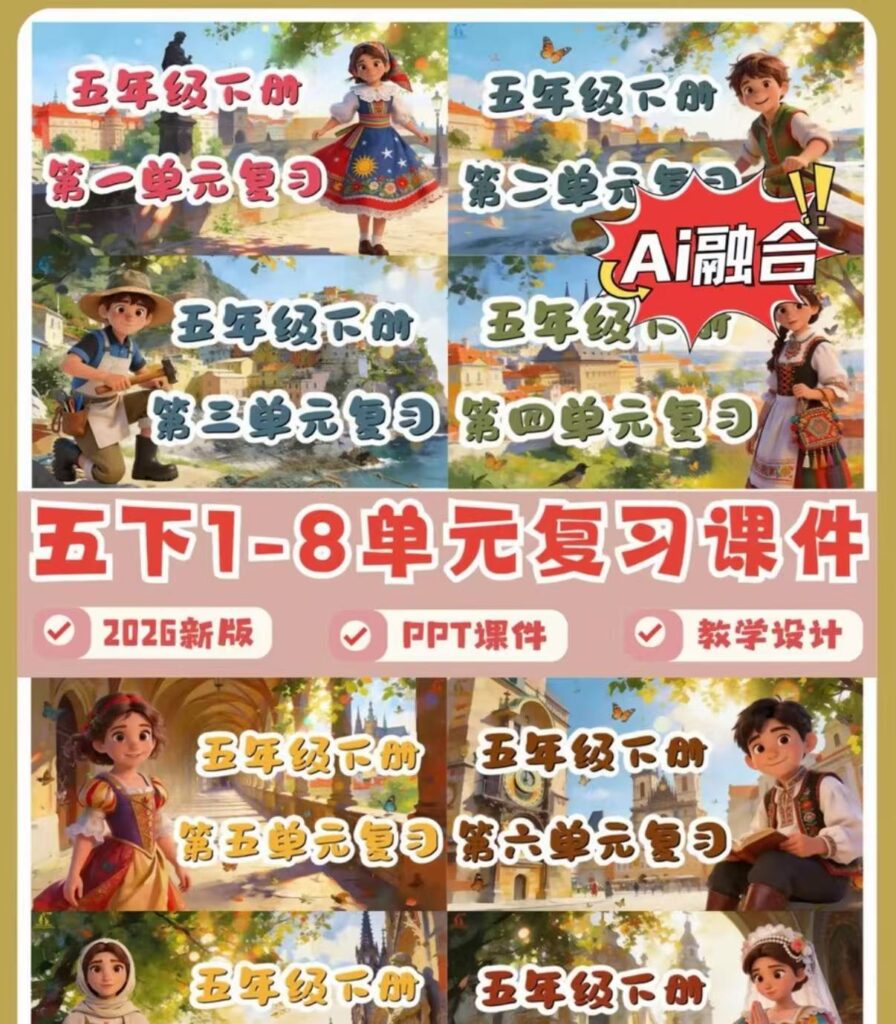 【AI融合】26五年级下册语文期末复习课件（含教案）8个单元全-985文库
