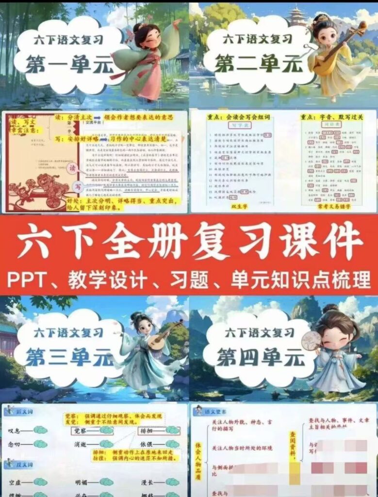 26六年级下册语文期末复习课件（6个单元含复习教案）-985文库